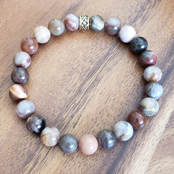 Hand Crafted Jewelry - Petrified Wood Jasper Beads & Gold Accent Bracelet